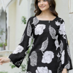 Black Floral Printed Corset Back Cotton Kurti