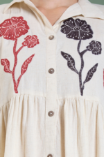 Off White Floral Applique Work A-Line Midi Dress - Image 5