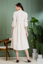 Off White Floral Applique Work A-Line Midi Dress - Image 6