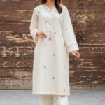 Floral Embroidered Straight Kurta Set - Off White