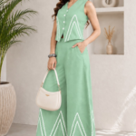 Patel Green Cotton Ric-Rac Lace Top with Palazzos