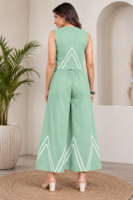 Patel Green Cotton Ric-Rac Lace Top with Palazzos - Image 4