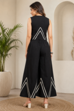 Black Cotton Ric-Rac Lace Top with Palazzos - Image 2