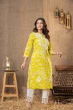 Women Floral Printed Regular Chikankari Pure Cotton Kurta with Trousers - Image 2