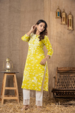 Women Floral Printed Regular Chikankari Pure Cotton Kurta with Trousers