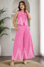Light Pink Cotton Ric-Rac Lace Top with Palazzos - Image 4
