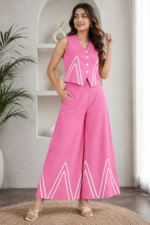 Light Pink Cotton Ric-Rac Lace Top with Palazzos - Image 5