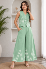 Patel Green Cotton Ric-Rac Lace Top with Palazzos - Image 2