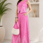 Light Pink Cotton Ric-Rac Lace Top with Palazzos