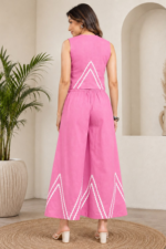 Light Pink Cotton Ric-Rac Lace Top with Palazzos - Image 3